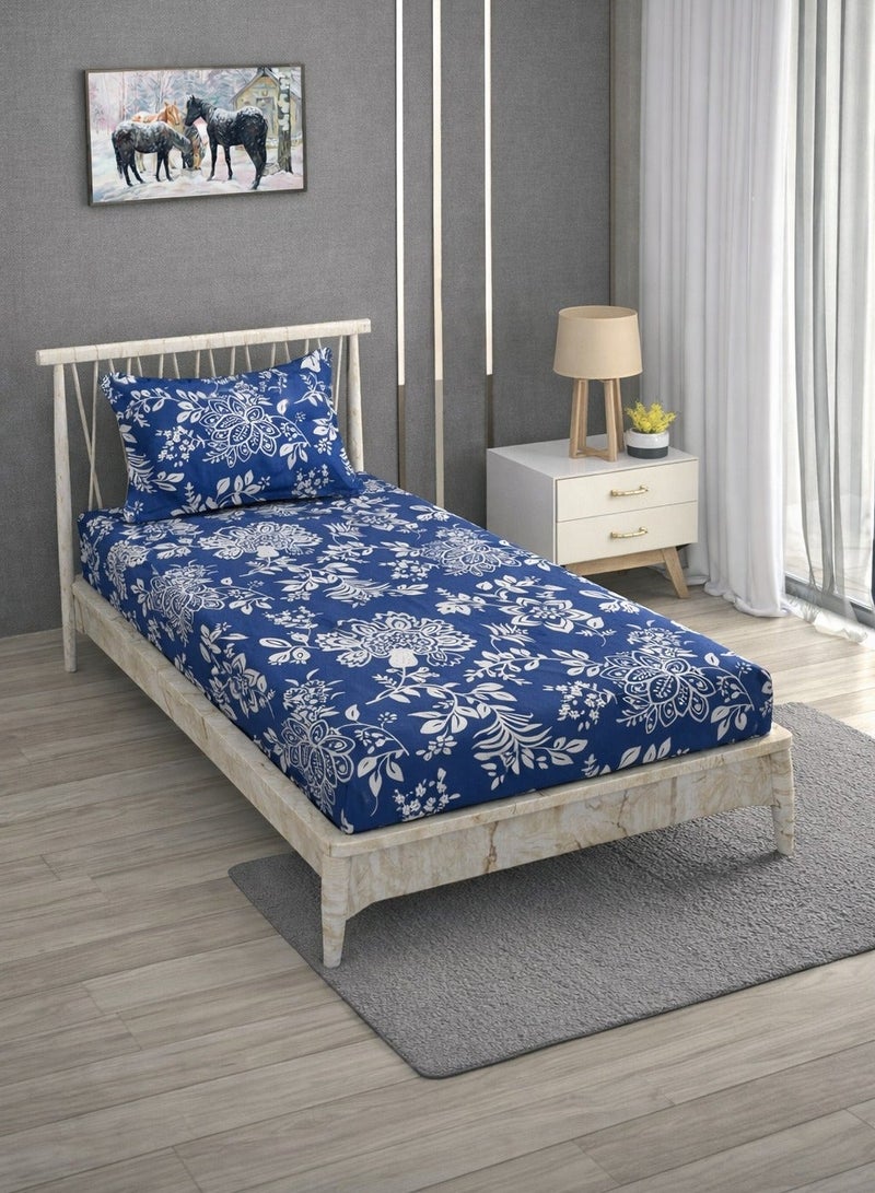 AURIO Premium Single Size Fitted Bedsheet with 1 Pillowcase – Modern Design & Pattern – Deep Pocket (90x200+25 cm, 36x78+10 inch) Soft, Breathable Microfiber Bedding for Kids & Guest Rooms - Image 1